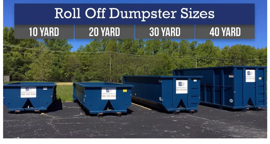 Roll off dumpster sizes 10, 20, 30, and 40 yard containers