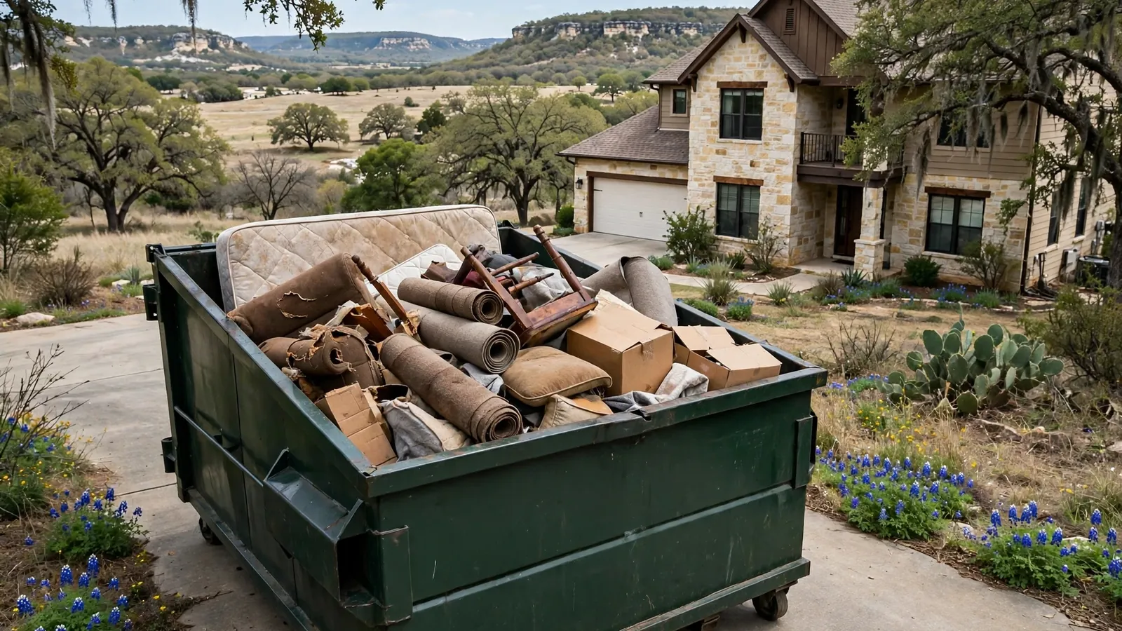 30-yard roll-off dumpster filled during a whole-house cleanout